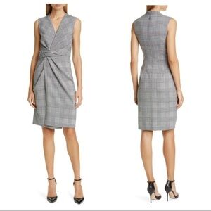 Adam Lippes Double Faced Plaid Wool V-Neck Dress w/ Draped Waist